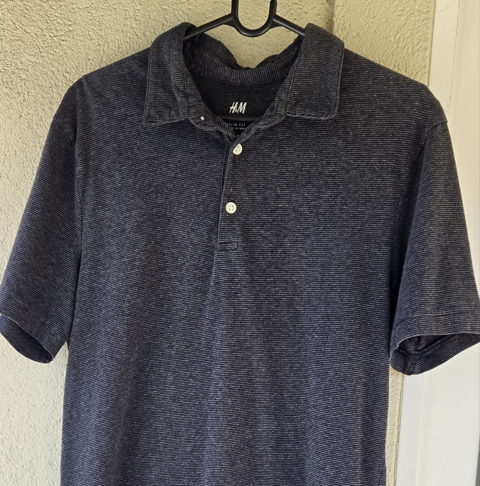 H&M Slim Fit Black Striped Polo Sz Med